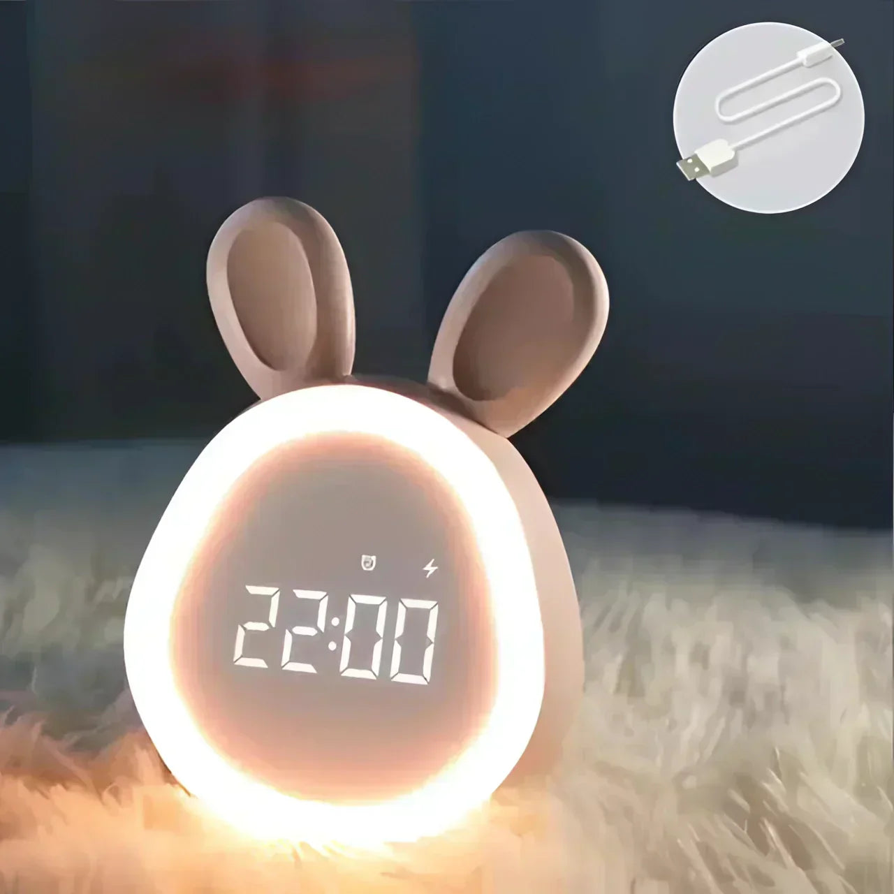 BrightPals Kaninchen-Nachtlicht mit eingebauter Uhr, USB-aufladbar für Kinder