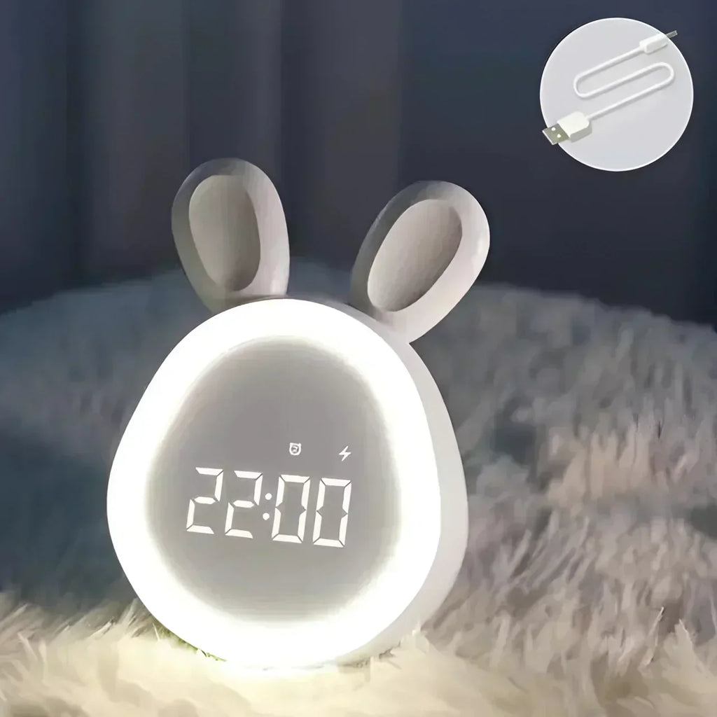 BrightPals Kaninchen-Nachtlicht mit eingebauter Uhr, USB-aufladbar für Kinder