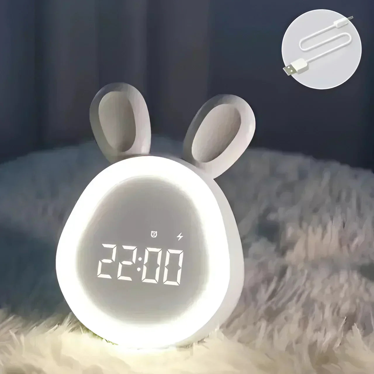 BrightPals Kaninchen-Nachtlicht mit eingebauter Uhr, USB-aufladbar für Kinder
