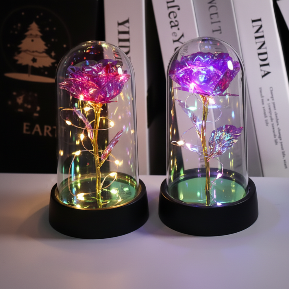 Rose Lamp LED Ambient Night Light With Clear Dome Display