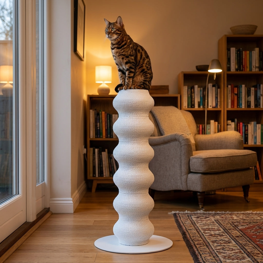 Tall Modular Cat Scratching Post With Paper Vine And Steel Base Height-Adjustable | Rosalyssa