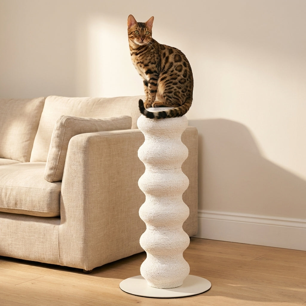 Tall Modular Cat Scratching Post With Paper Vine And Steel Base Height-Adjustable | Rosalyssa