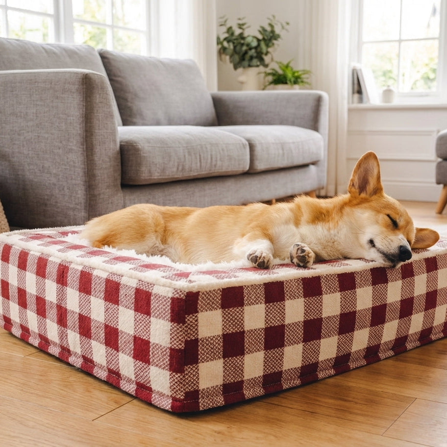 Tartan Check Dog Bed With Foam Core And Plush Interior, Machine Washable Cover | Rosalyssa