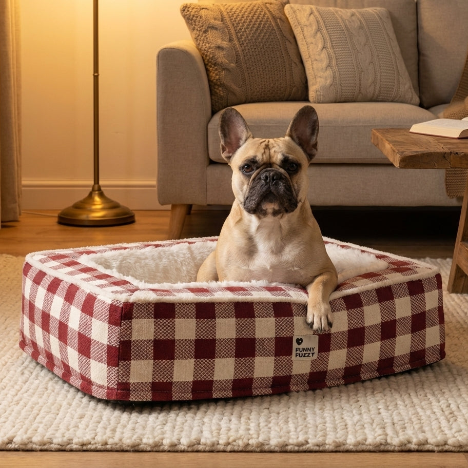 Tartan Check Dog Bed With Foam Core And Plush Interior, Machine Washable Cover | Rosalyssa