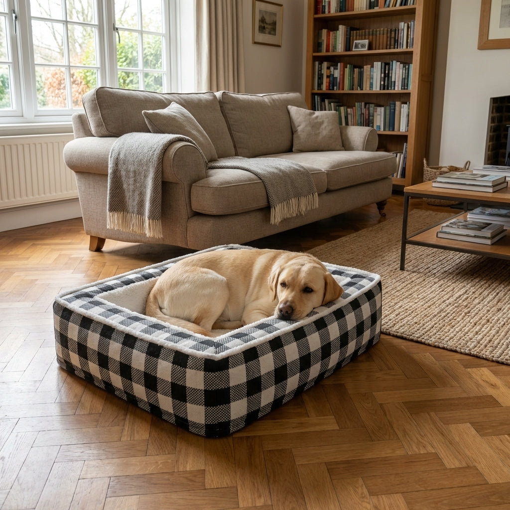 Tartan Check Dog Bed With Foam Core And Plush Interior, Machine Washable Cover | Rosalyssa