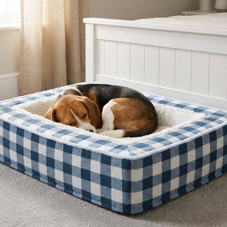 Tartan Check Dog Bed With Foam Core And Plush Interior, Machine Washable Cover | Rosalyssa
