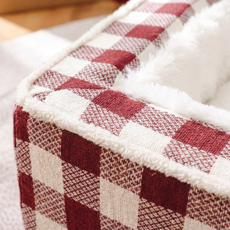 Tartan Check Dog Bed With Foam Core And Plush Interior, Machine Washable Cover | Rosalyssa