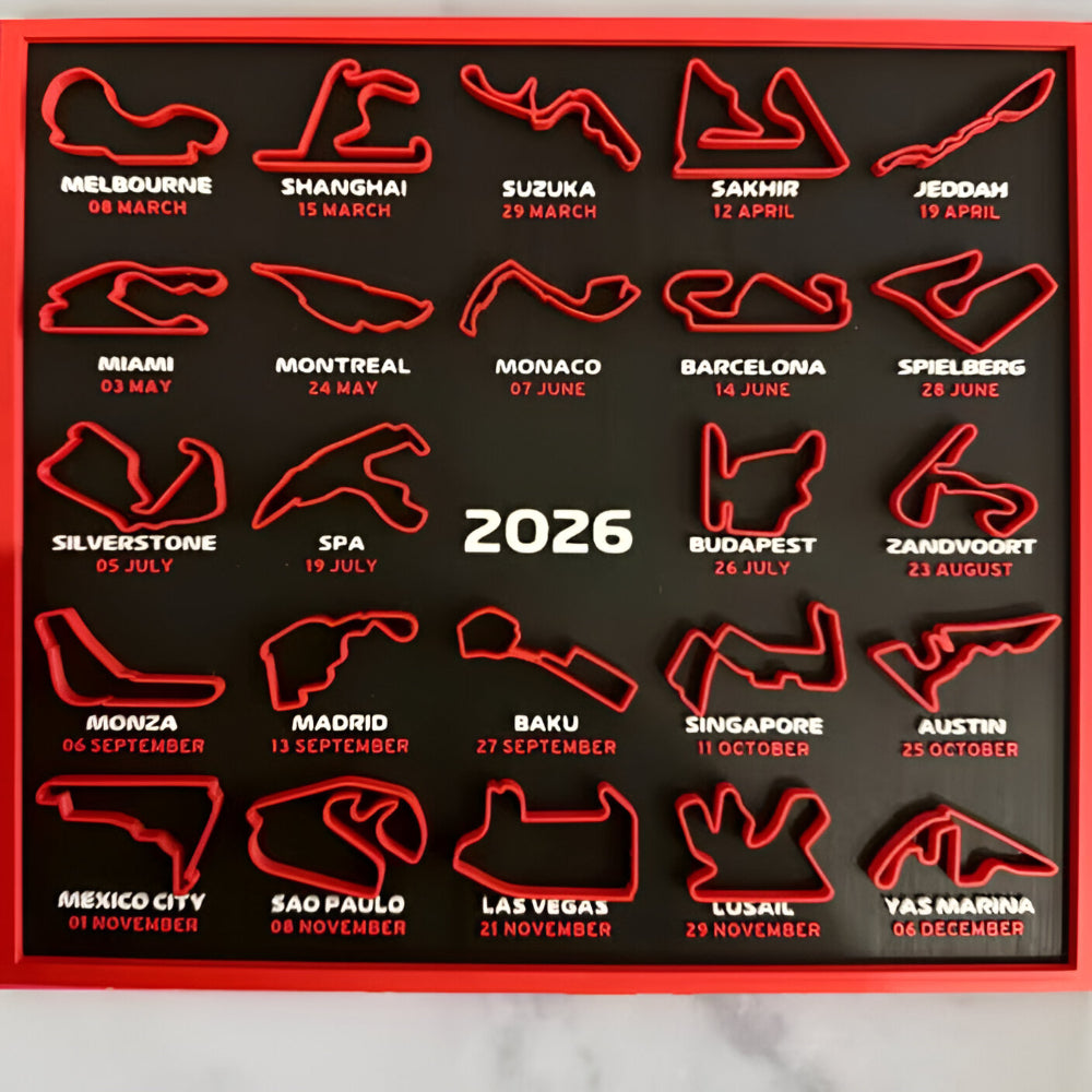 Kalendář závodní dráhy 2026 pro dekoraci na zeď a stolní vystavení