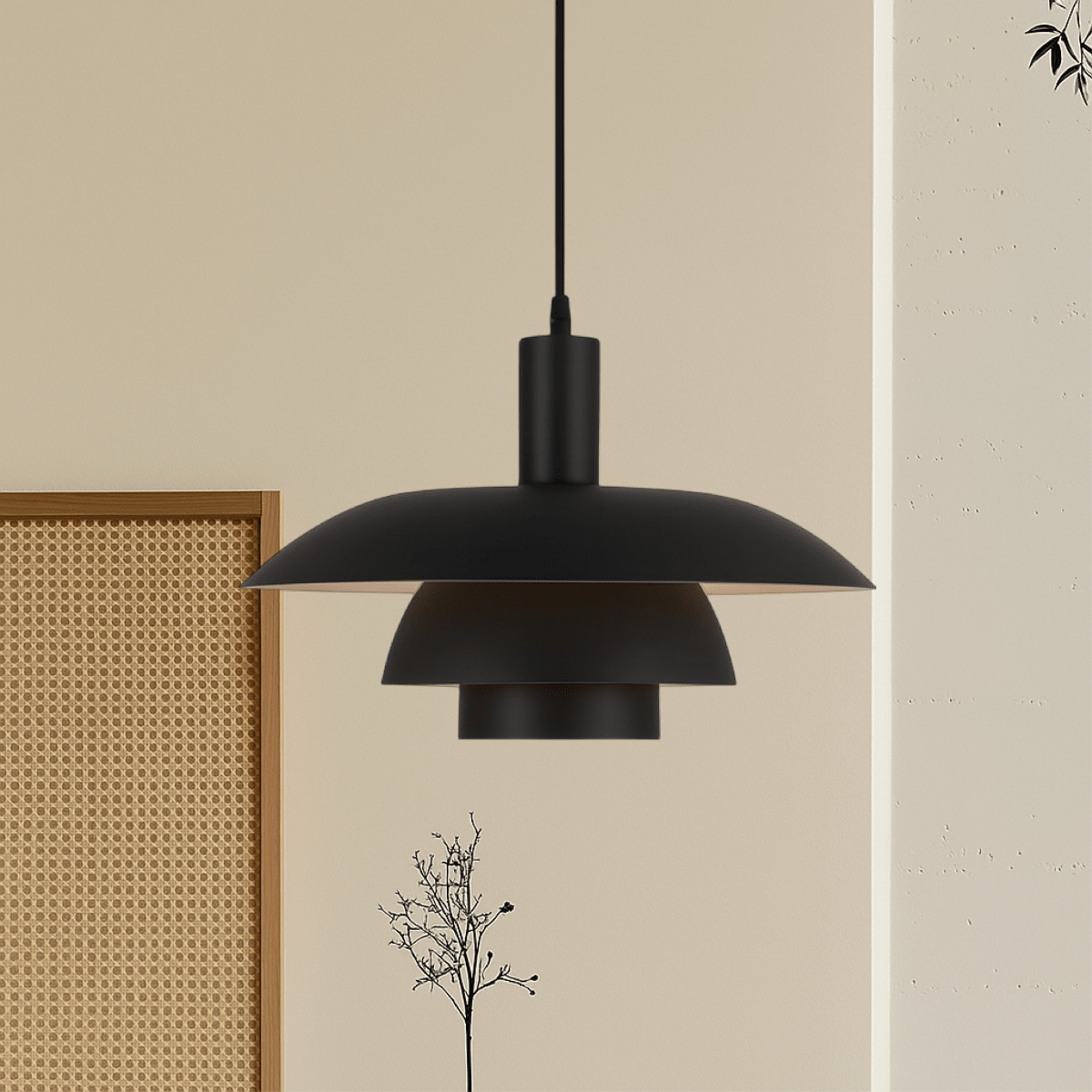 Nowoczesna lampa wisząca z metalowym kloszem w kształcie stopni, średnica 12 cali | Rosalyssa