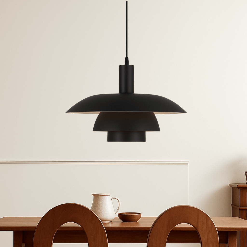 Nowoczesna lampa wisząca z metalowym kloszem w kształcie stopni, średnica 12 cali | Rosalyssa