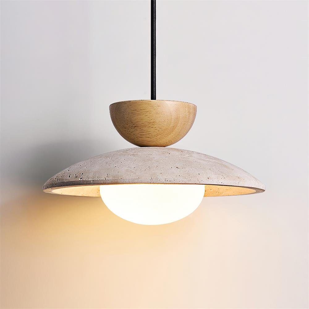 Layered Wood And Stone Shade Pendant Light Fixture | Rosalyssa