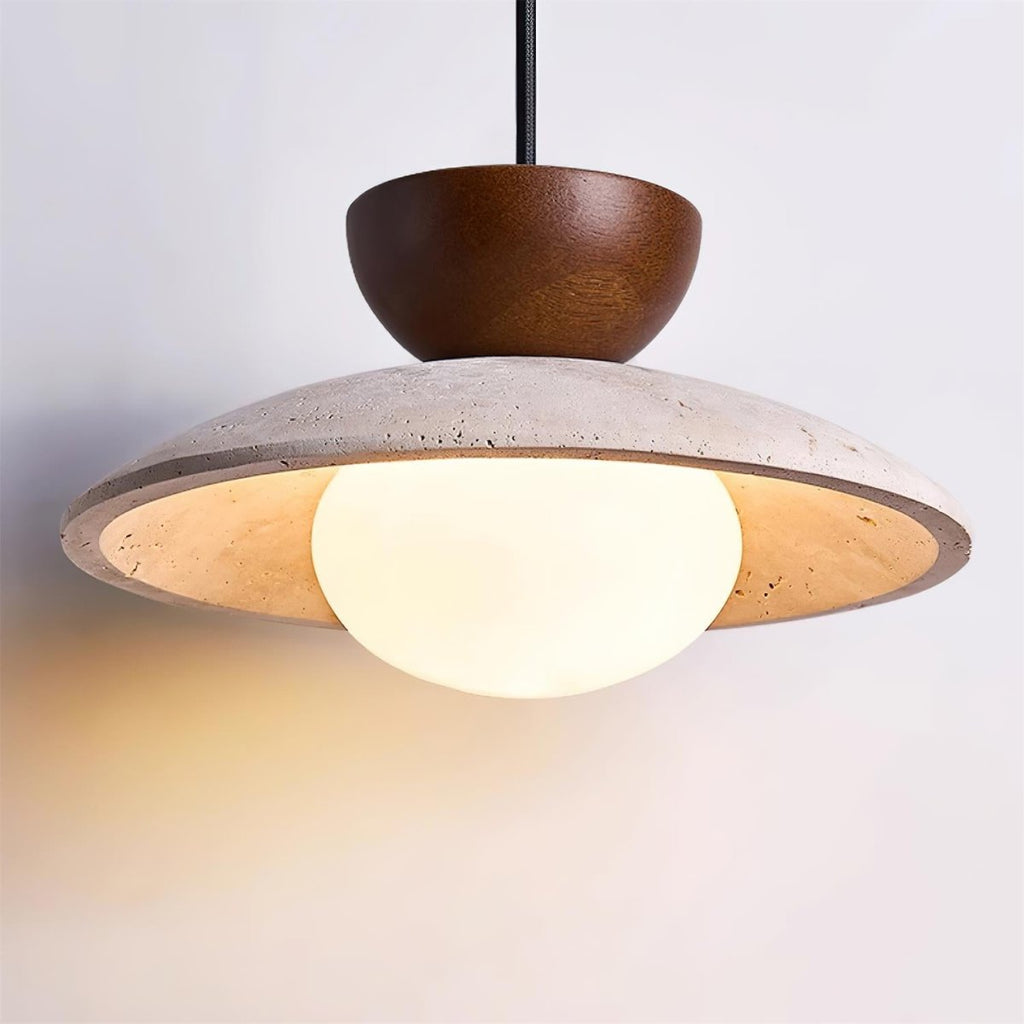 Layered Wood And Stone Shade Pendant Light Fixture | Rosalyssa