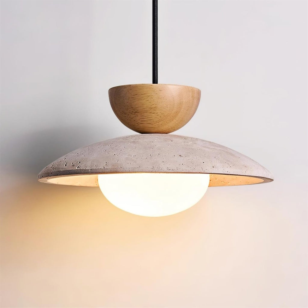 Layered Wood And Stone Shade Pendant Light Fixture | Rosalyssa