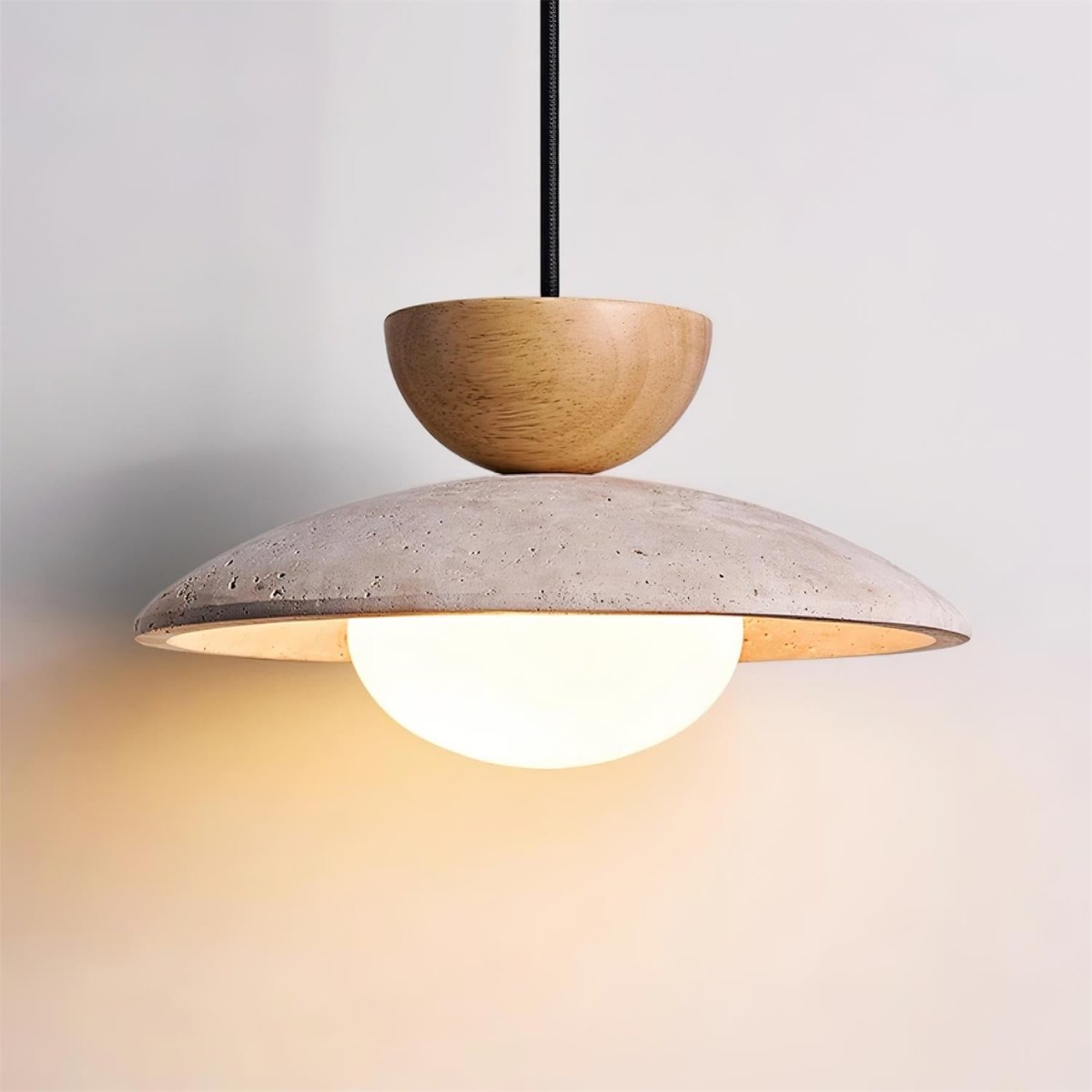 Layered Wood And Stone Shade Pendant Light Fixture | Rosalyssa
