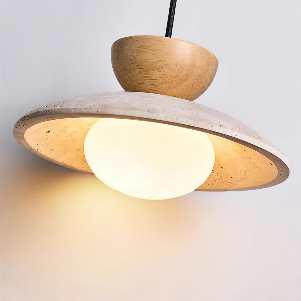 Layered Wood And Stone Shade Pendant Light Fixture | Rosalyssa