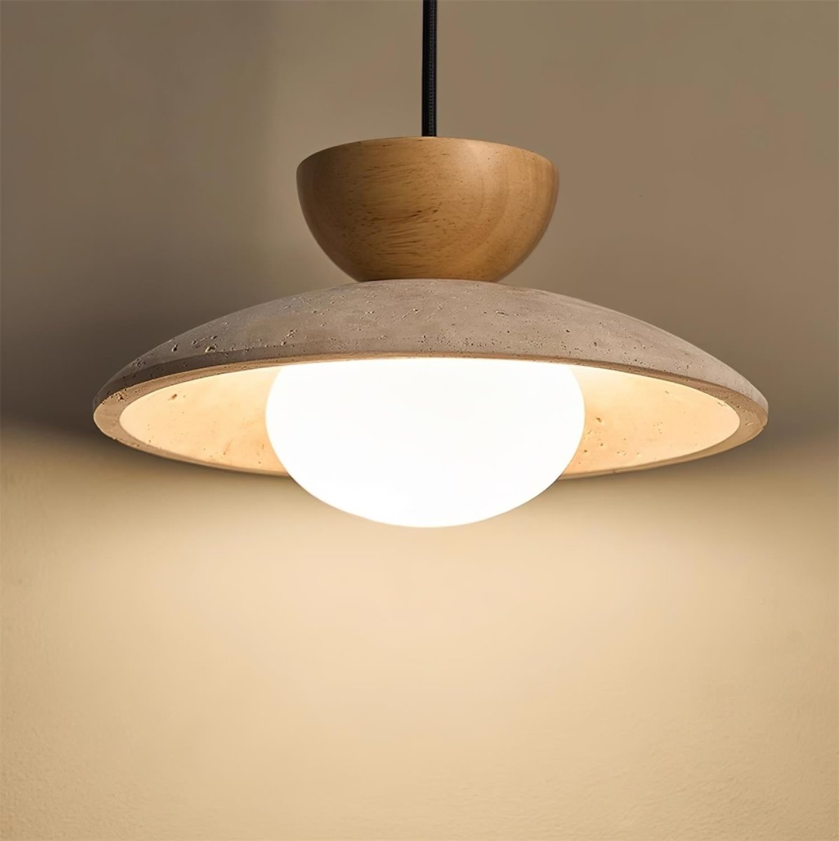 Layered Wood And Stone Shade Pendant Light Fixture | Rosalyssa