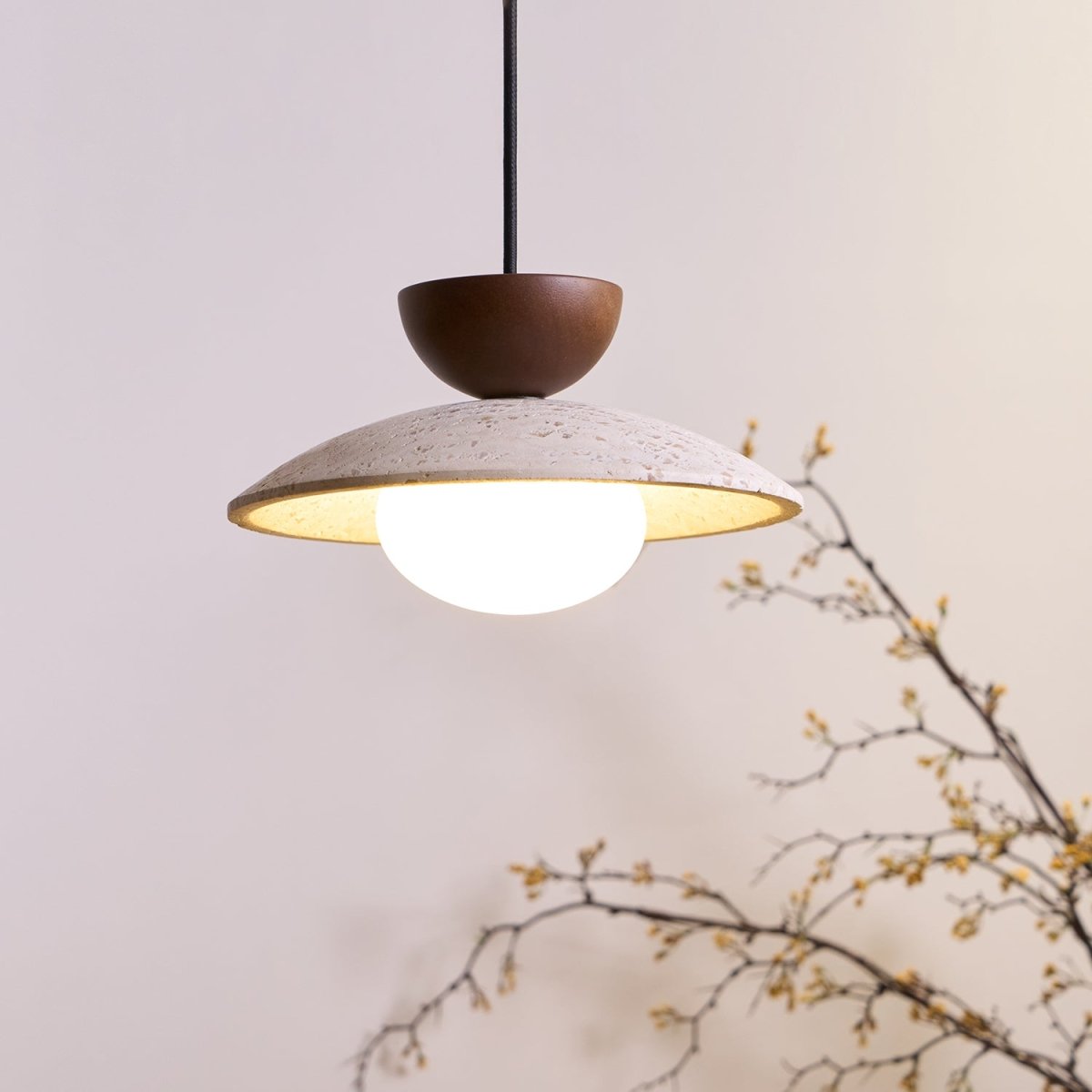 Layered Wood And Stone Shade Pendant Light Fixture | Rosalyssa
