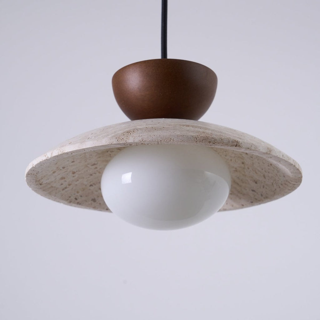 Layered Wood And Stone Shade Pendant Light Fixture | Rosalyssa