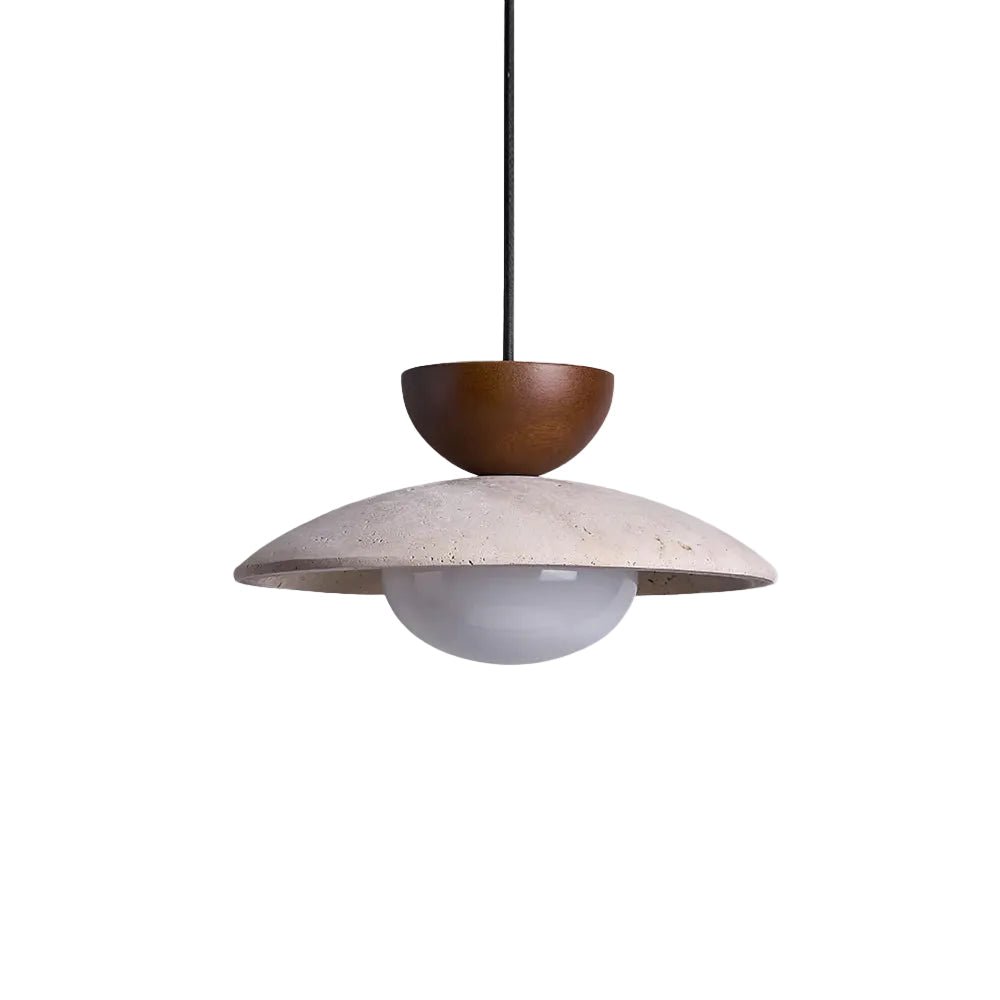 Layered Wood And Stone Shade Pendant Light Fixture | Rosalyssa