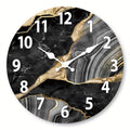 MarbellaTime Modern Round Wood Wall Clock With Marble Pattern, Silent