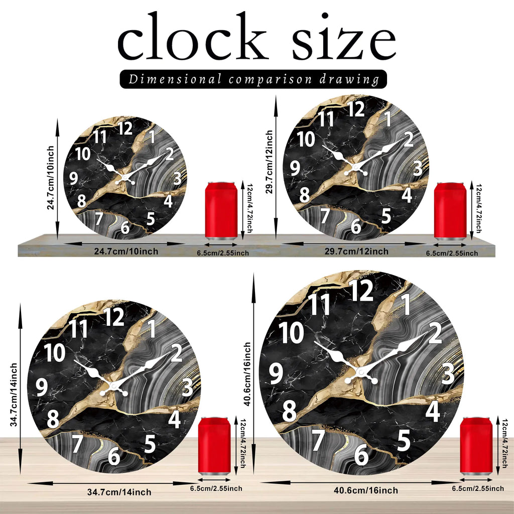 MarbellaTime Modern Round Wood Wall Clock With Marble Pattern, Silent