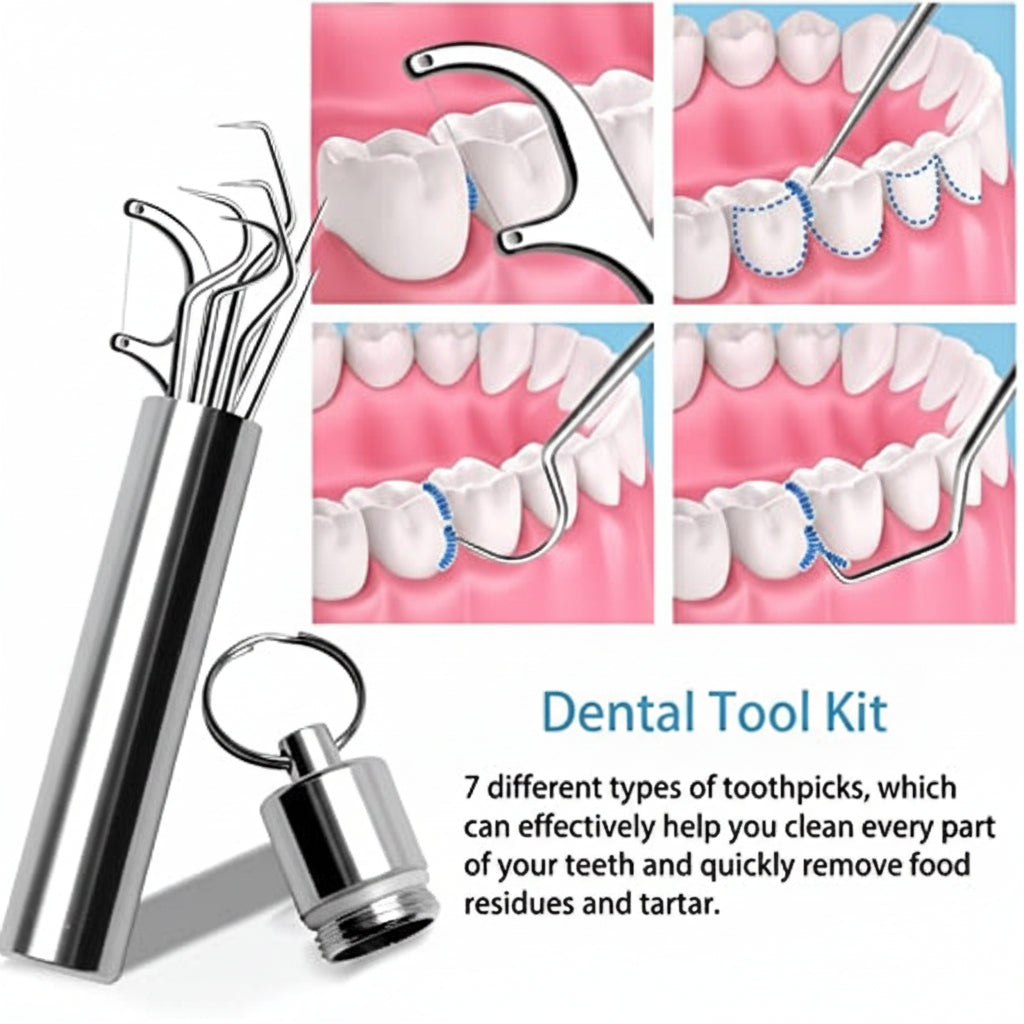 Portable Toothpick Set With Reusable Metal Toothpicks In Travel Case