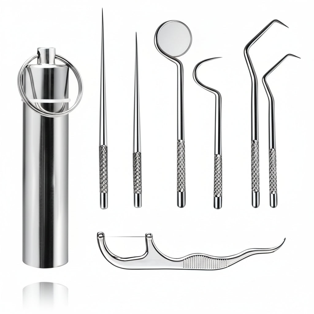 Portable Toothpick Set With Reusable Metal Toothpicks In Travel Case