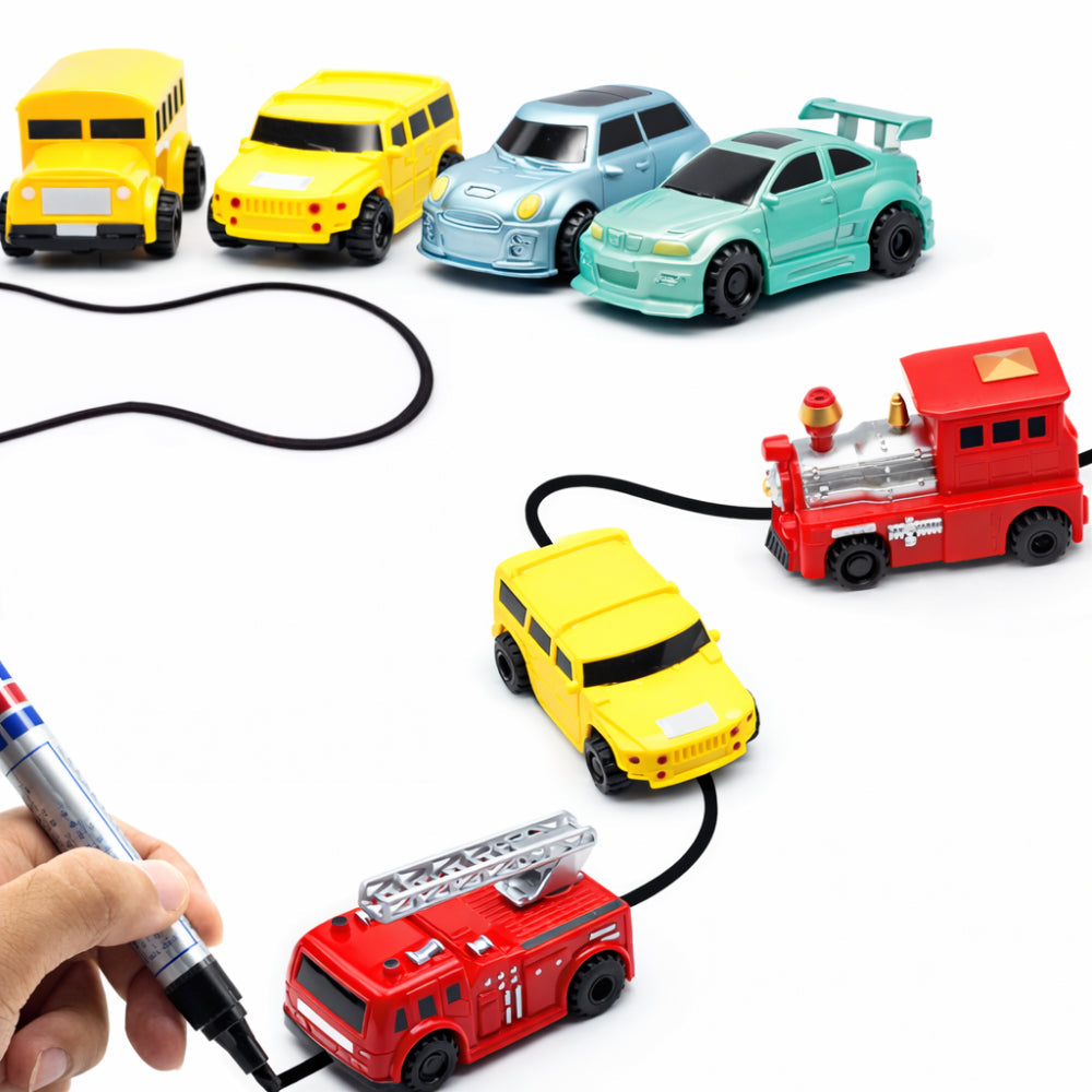 Toy Car Drawing Set With Inductive Line Tracking Playset