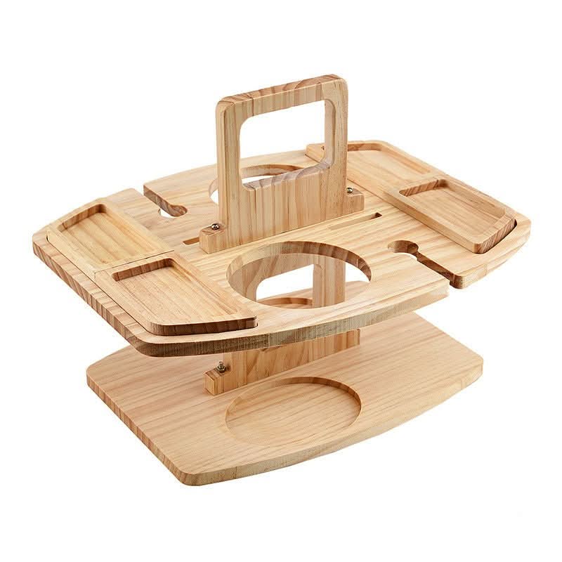 Trailside Klappbarer Holz-Picknicktisch mit Glashaltern und Snackfächern