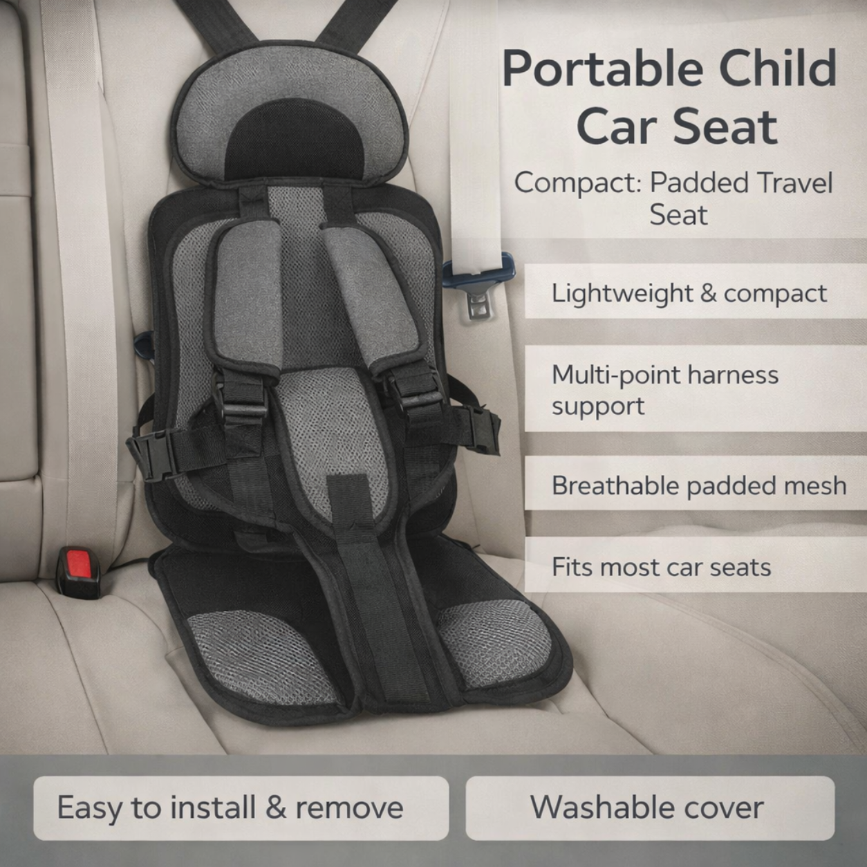 Portable Car Seat With 5-Point Harness For Travel And Comfort
