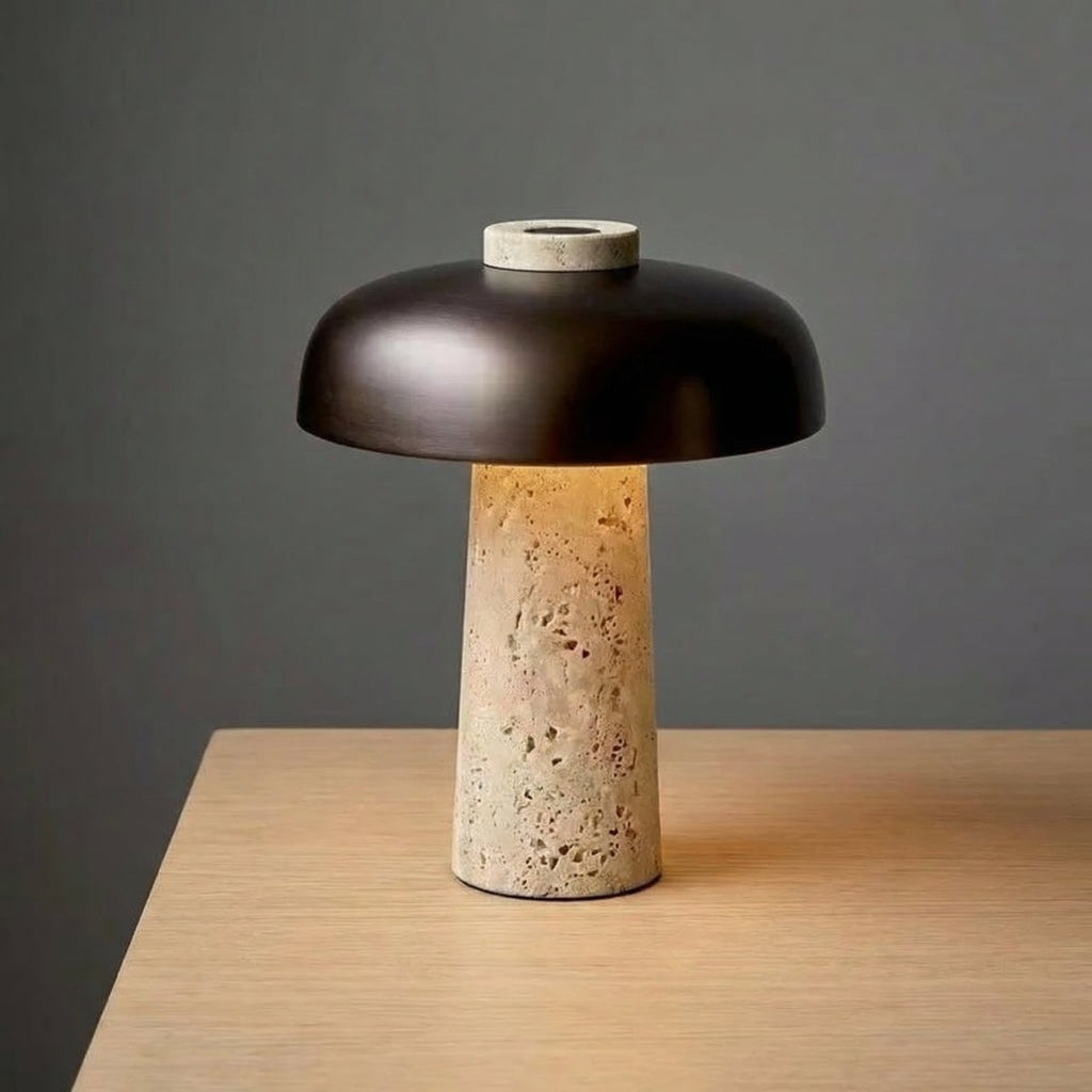 Travertine Mushroom Table Lamp With Modern Design, 15 Inches Tall | Rosalyssa
