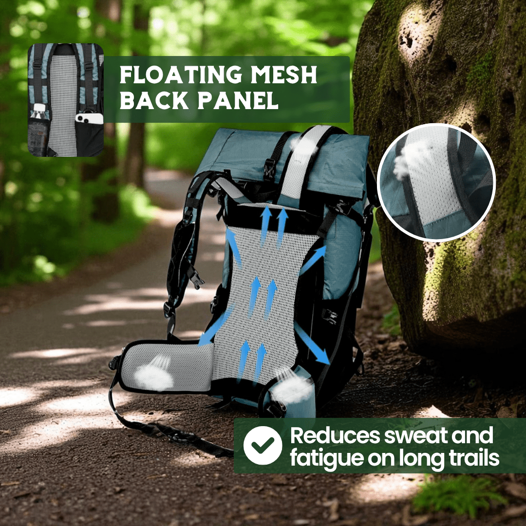 AeroTrail 50L Ultralight erweiterbarer Abenteuer-Rucksack mit Rolltop