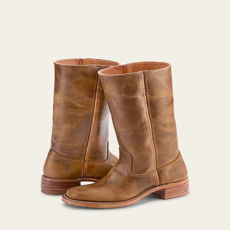 Aurelle Timeless Women's Leather Boots With Block Heel And Classic Design