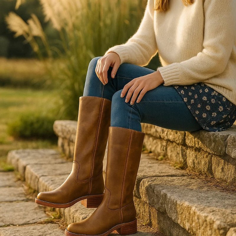Aurelle Timeless Women's Leather Boots With Block Heel And Classic Design