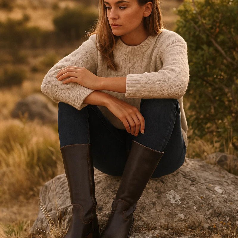 Aurelle Timeless Women's Leather Boots With Block Heel And Classic Design