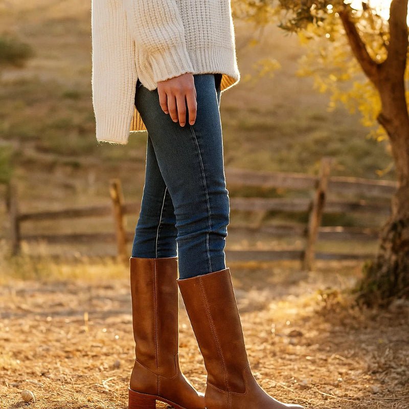 Aurelle Timeless Women's Leather Boots With Block Heel And Classic Design