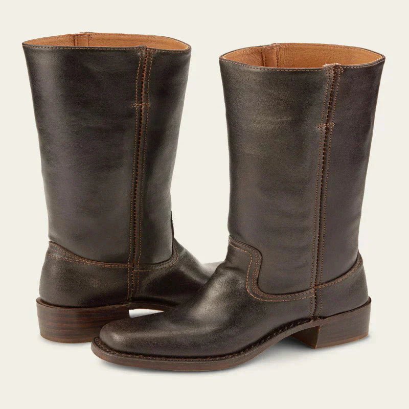 Aurelle Timeless Women's Leather Boots With Block Heel And Classic Design