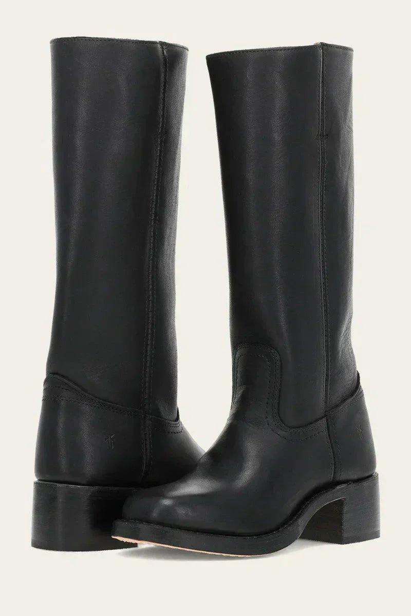 Aurelle Timeless Women's Leather Boots With Block Heel And Classic Design