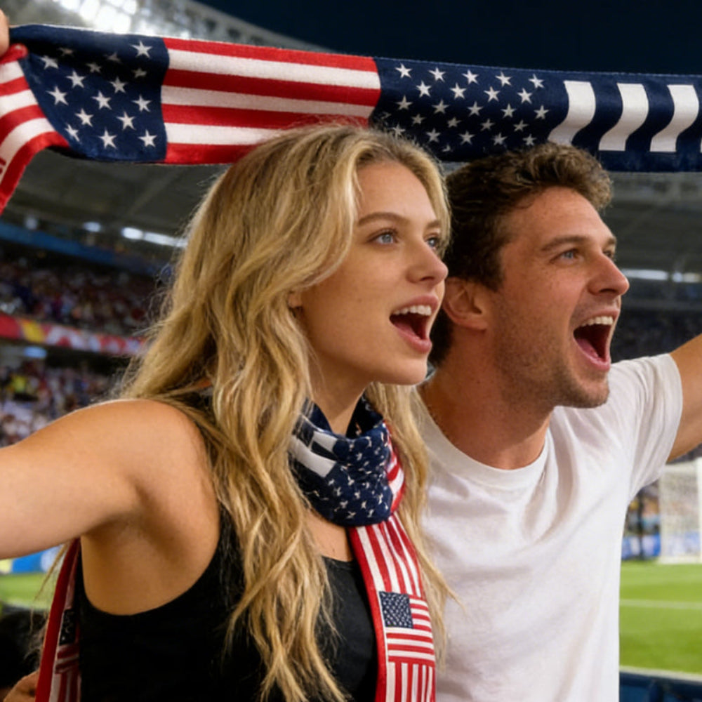 Šála s vlajkou USA pro podporu na Mistrovství světa a fotbalové zápasy