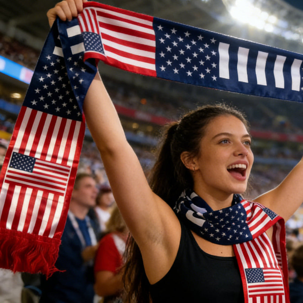 Šála s vlajkou USA pro podporu na Mistrovství světa a fotbalové zápasy