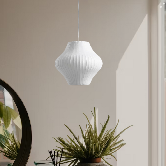Lampe suspension bulle Lyra en soie et acier pour intérieurs modernes | Snurv