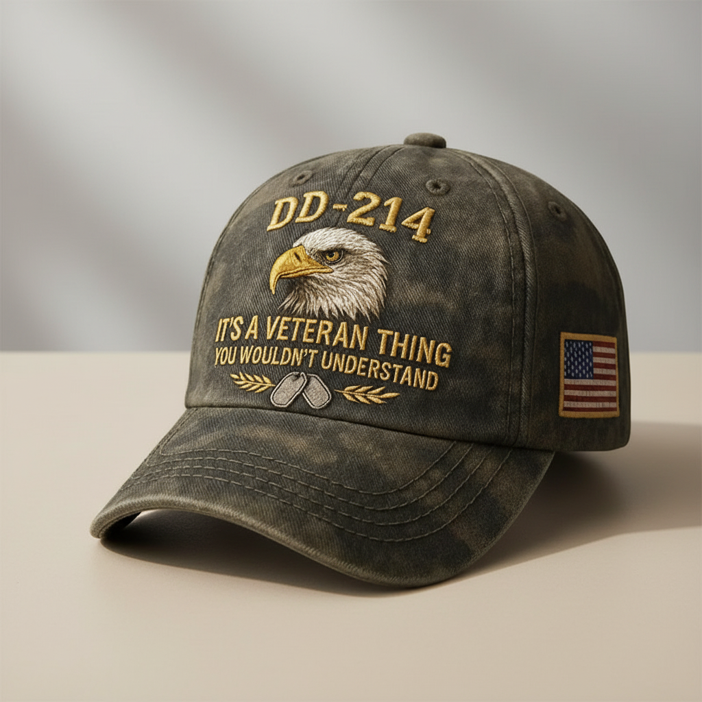 Adjustable Veteran Flag Baseball Cap With Embroidered Patch