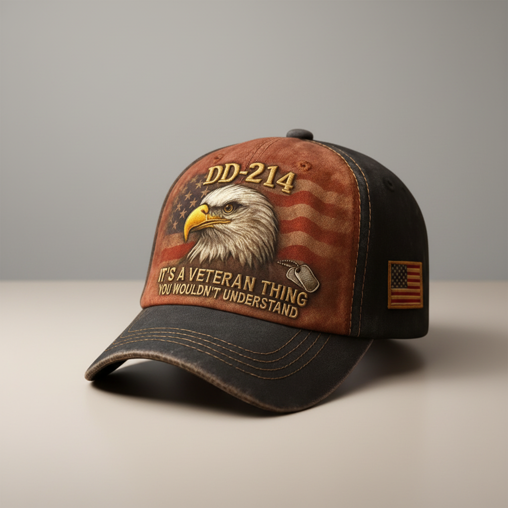Adjustable Veteran Flag Baseball Cap With Embroidered Patch