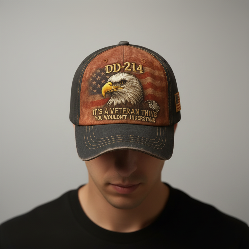 Adjustable Veteran Flag Baseball Cap With Embroidered Patch