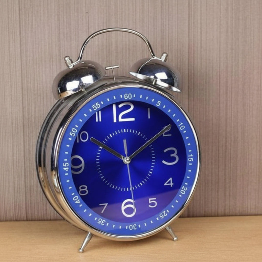 Vintage Metal Alarm Clock With Double Bell For Loud Wake Up On Nightstand