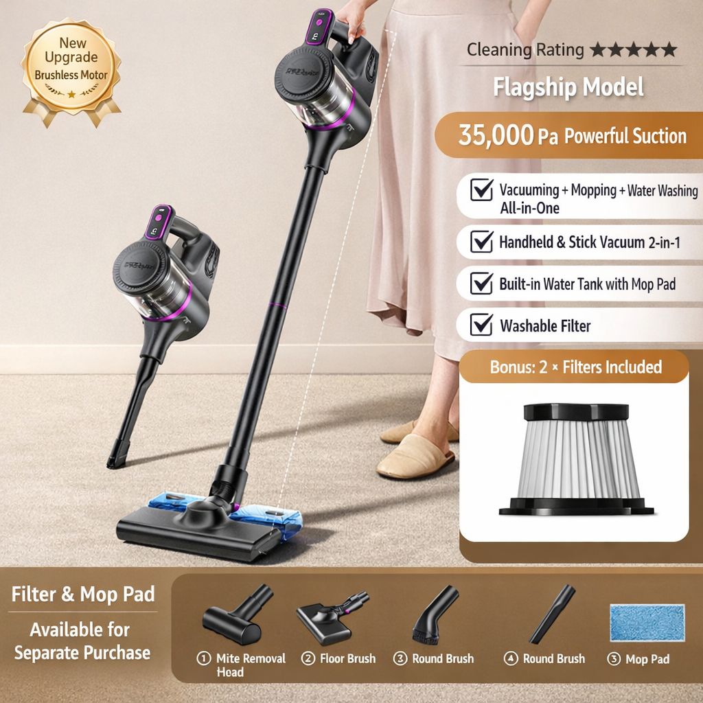 Rechargeable Stick Vacuum Cleaner With LED Display And Floor Brush