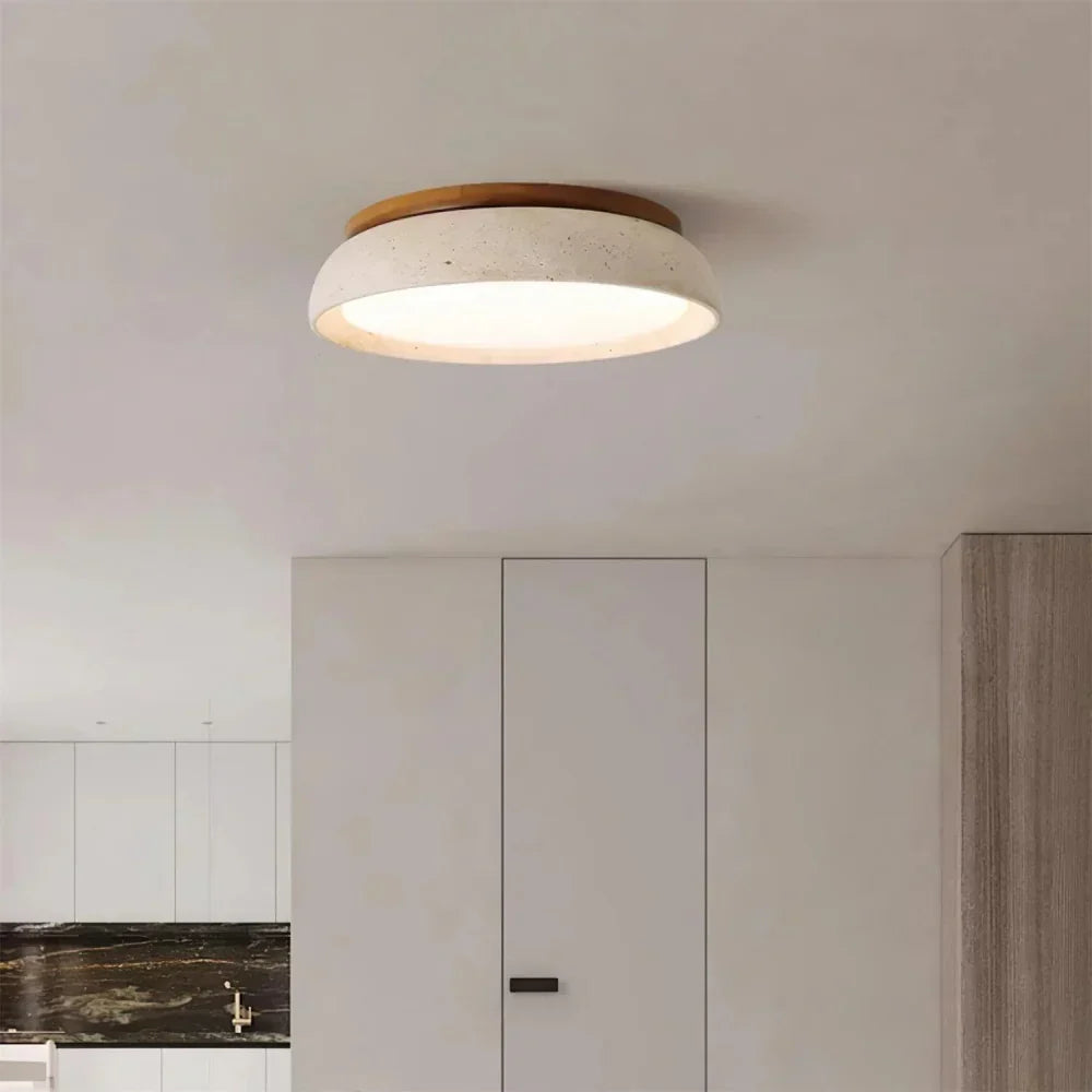Ronde Plafondlamp van Travertijn met Warm Diffuus LED-licht