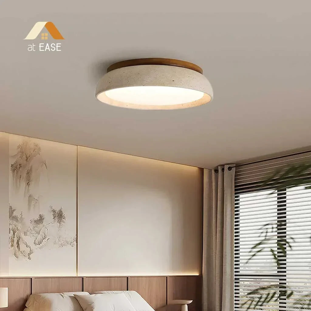 Ronde Plafondlamp van Travertijn met Warm Diffuus LED-licht