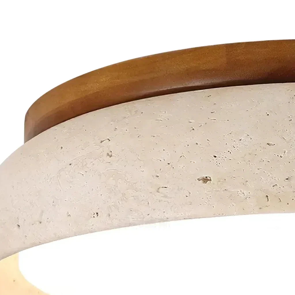 Ronde Plafondlamp van Travertijn met Warm Diffuus LED-licht