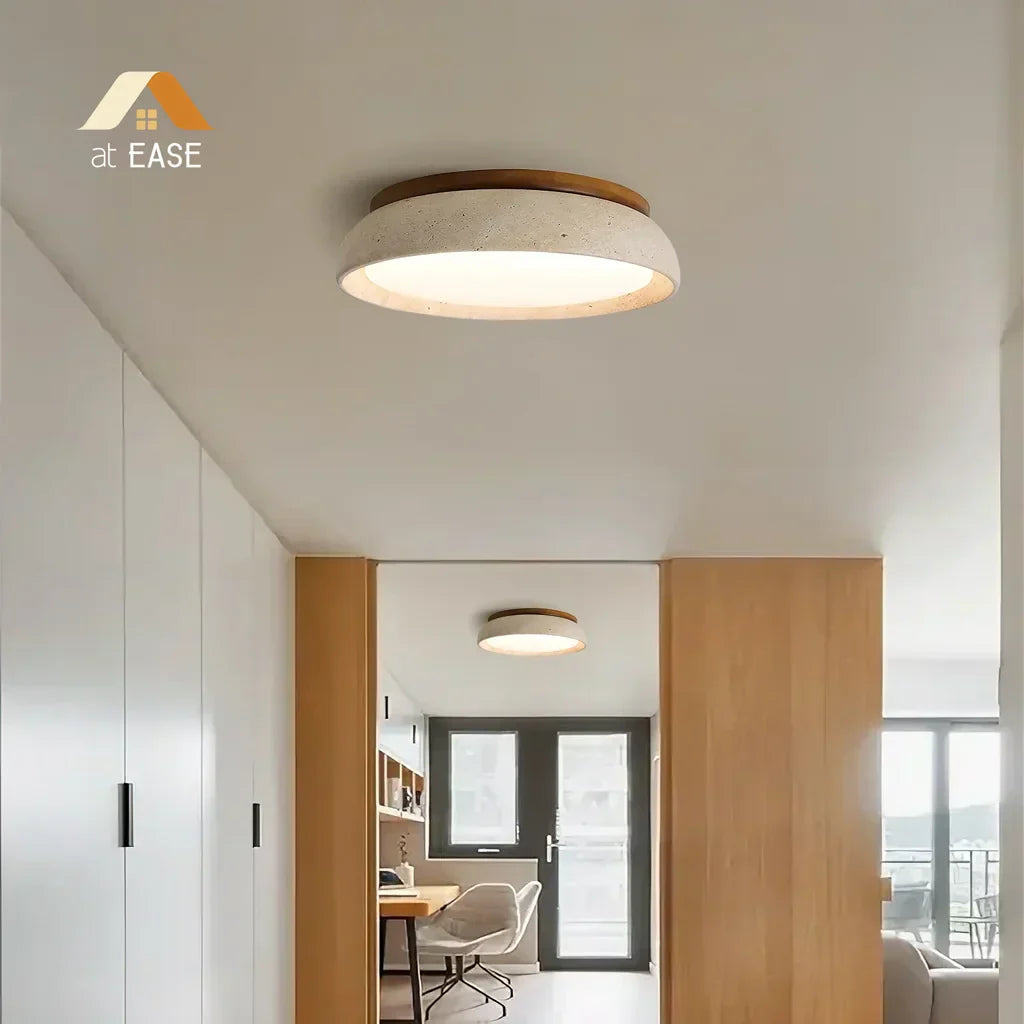 Ronde Plafondlamp van Travertijn met Warm Diffuus LED-licht